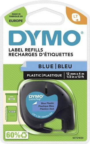 DYMO LetraTag Schriftbandkassette aus Kunststoff, Farbe: Ultrablau, Schriftfarbe: Schwarz, Breite: 12 mm, Länge: 4 m, S0721650 - Bild 1