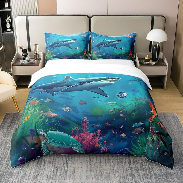 JMG Household Supplies Hai Bettwäsche Set für Kinder in Blau mit Tierdruck, 2-teilig, B/H: 90 x 200 cm - Bild 1