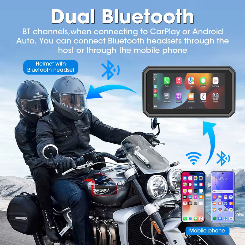 Develuck 6,25 Zoll Motorrad GPS Navigationssystem mit kabellosem CarPlay und Android Auto, IPX7 wasserdicht, Dual Bluetooth, Schwarz - Bild 4