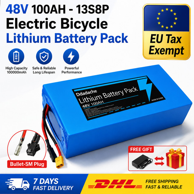 Lithium-Batterie für Citycoco Motorroller, 48V 100Ah 13S8P 2000W Akkupack mit integriertem 50A BMS-Schutz, Blau - Bild 1