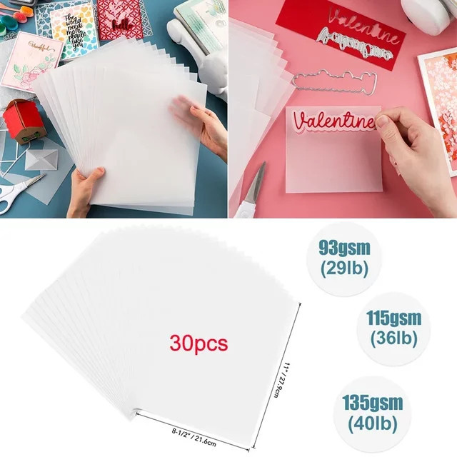 30 Stück mattierte und transparente Pergamentpapierbögen, hitzebeständig, B/H: 21,6 x 27,9 cm - Bild 1