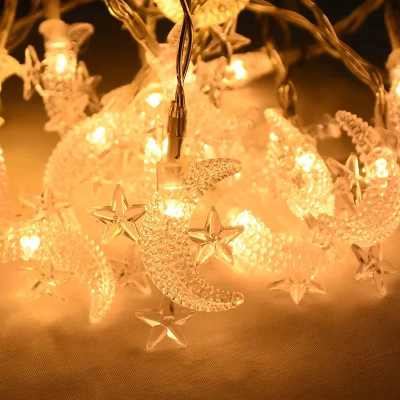ZQNYCY LED Lichterkette Ramadan Dekoration mit Mond, Stern und Laterne in Gold/Messing, Warmweiß, Länge: 1,5 m - Bild 3