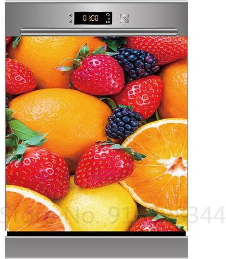 Sticker House Spülmaschinen-Dekorationsaufkleber mit Obst- und Blumen-Motiv, DIY-Küchentapete aus Vinyl in Grau, B: 45 cm, H: 82 cm - Bild 1