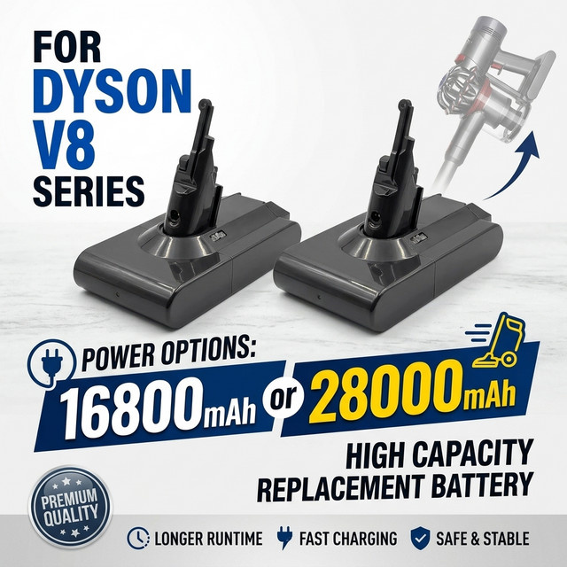 Rscrola Ersatzakku für Dyson V8 Absolute Animal Fluffy Staubsauger, Hochleistungs-Li-Ionen-Akku in Schwarz, 16800 mAh - Bild 1