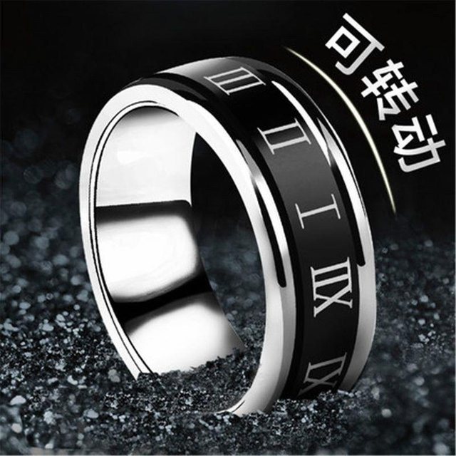 FashionFlair Ring Titanstahl, drehbar, römische Ziffern, schwarz, Unisex, Größe 8 - Bild 1