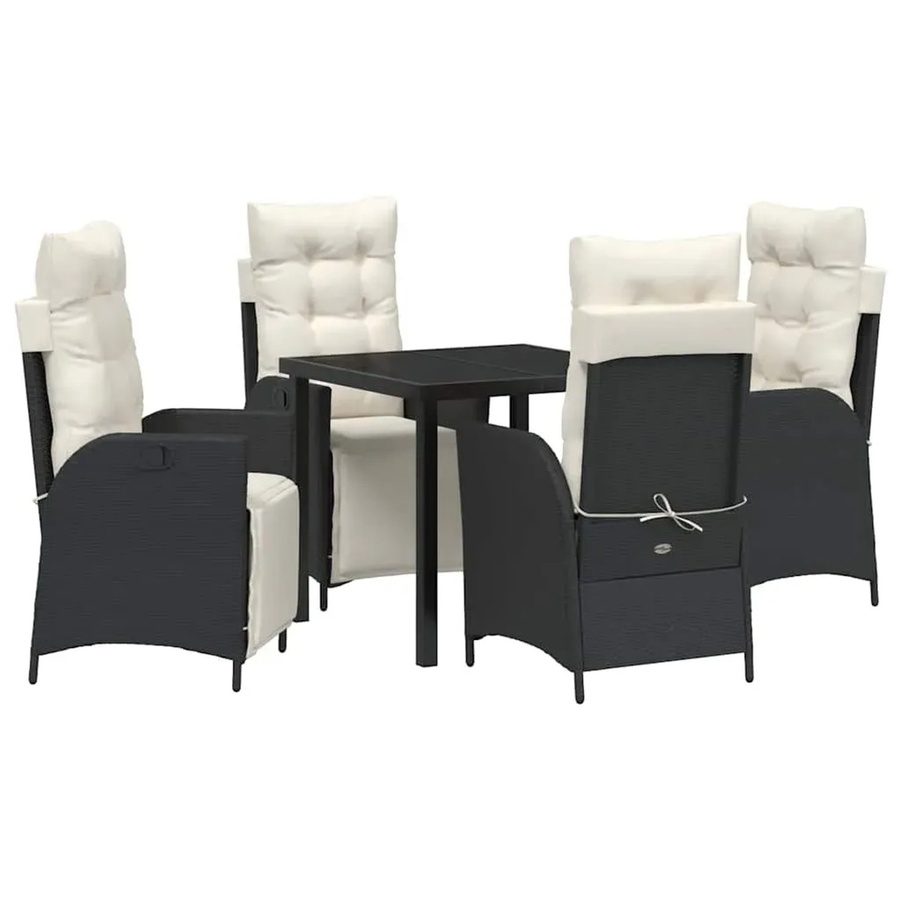 vidaXL Garten Essgruppe 5-teilig aus Poly-Rattan in Schwarz mit Sicherheitsglas und pulverbeschichtetem Stahl, B/T/H: 80 x 73 x 80 cm - Bild 2