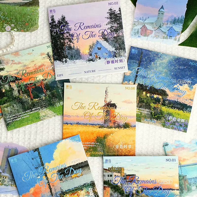 JIANQI 15er Pack Landschaft Aufkleber mit Sonnenuntergang Motiv für DIY Scrapbook und Handbuch in Multicolour - Bild 1