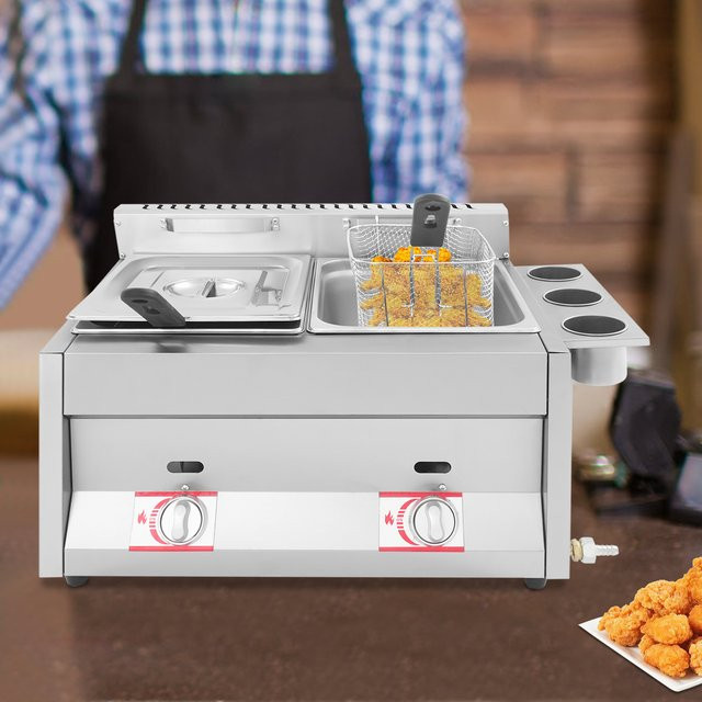 Bymaocar Gewerbliche Doppel-Fritteuse aus Edelstahl in Silber mit 2 x 6 l Fassungsvermögen - Bild 1