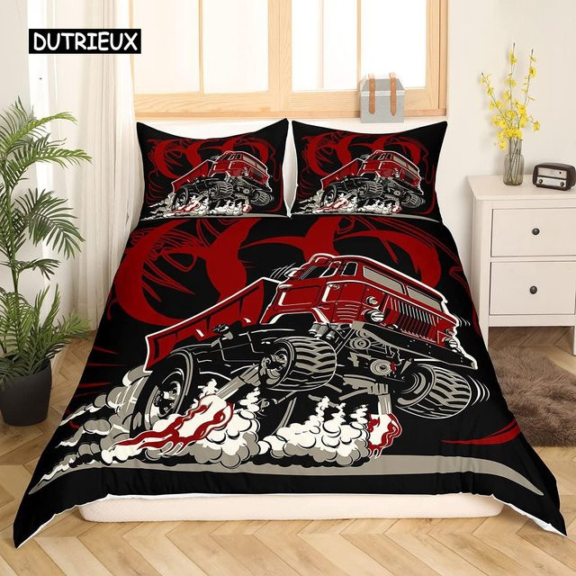 Bettwäscheset Feuerwehrauto Rot mit Motiv für Kinder, bestehend aus Bettbezug und Kissenbezug, B/H: 135 x 200 cm, von Binchi Outdoor Product - Bild 1