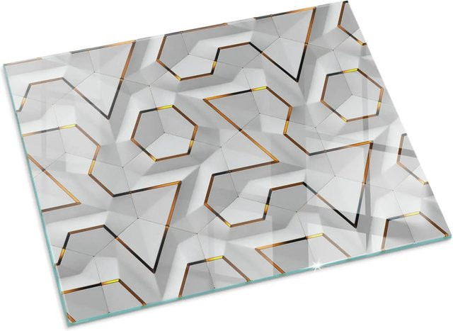 Tulup Kamin-Glasplatte mit 3D-geometrischem Muster in Weiß, B: 80 cm, H: 60 cm - Bild 1