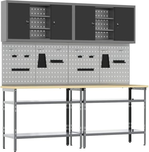 vidaXL Werkbank-Set 8-teilig aus pulverbeschichtetem Stahl in Schwarz und Grau mit Pegboard - Bild 1