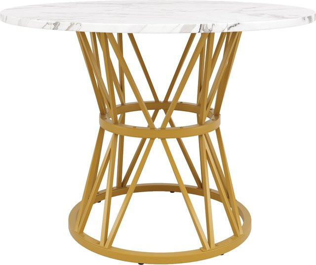 Runder Esstisch für 4 Personen von FC in Weiß und Gold mit MDF-Tischplatte und Metallbeinen, Durchmesser: 100 cm, Höhe: 76 cm - Bild 1