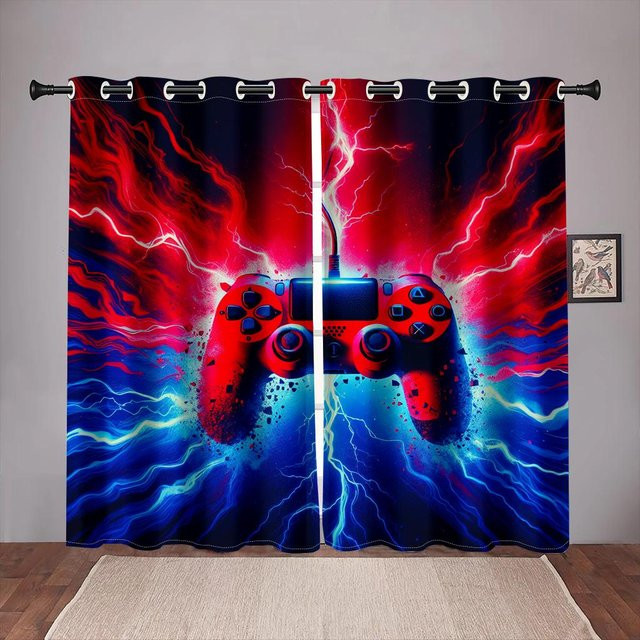 Yiran Furniture Cartoon Gaming Playstation Fenstervorhang Set für Kinder und Gamer, 2 Stück, Mehrfarbig, B: 50 cm, H: 130 cm - Bild 1