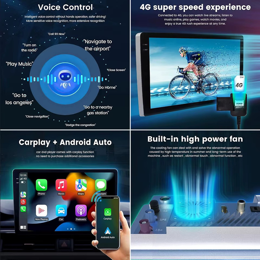 XFY Universal 2Din Autoradio mit Android 14, Android Auto, Apple CarPlay, 9/10 Zoll IPS Display, 4G, GPS, WIFI und Bluetooth in Schwarz - Bild 4