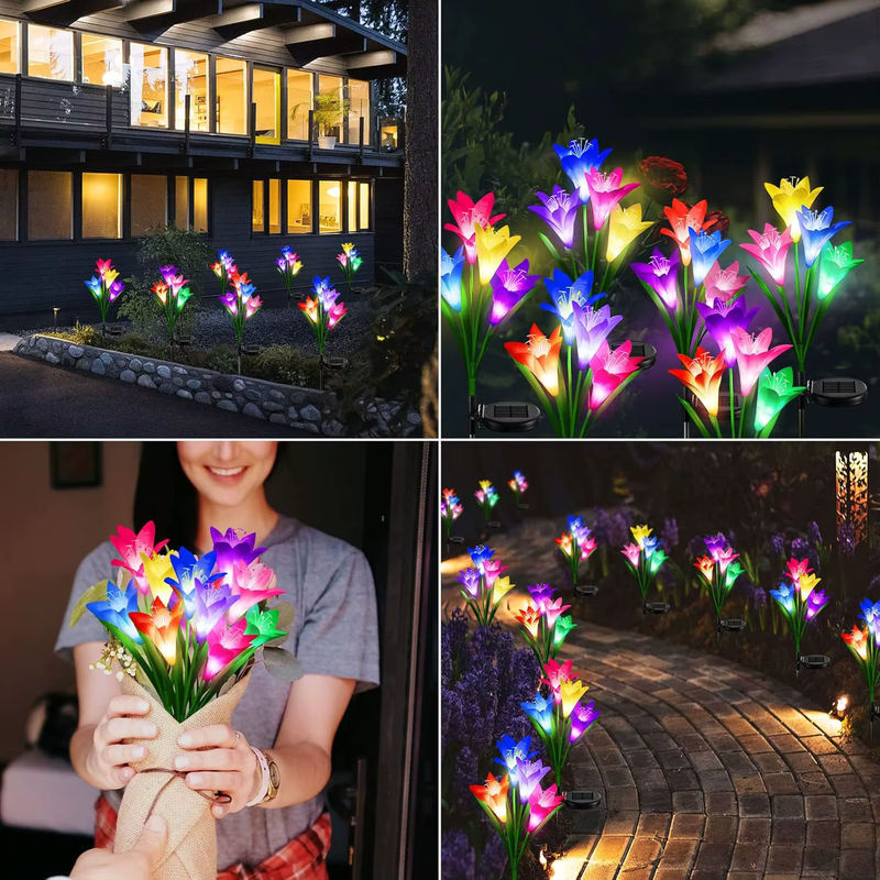 DBF Solar-Lilien-Blumenlicht mit 7 Farbwechseln, wasserdichte LED-Gartenbeleuchtung in Schwarz für Garten und Wege - Bild 4