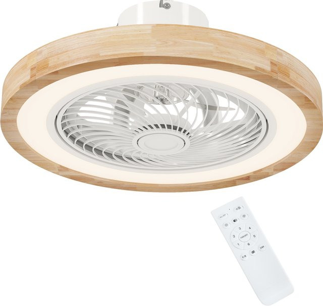 HOMCOM Deckenventilator mit LED-Beleuchtung und Fernbedienung, dimmbar mit RGBW-Farben, 40 W, Timer und 6 Geschwindigkeiten, Weiß/Holz, Durchmesser: 50 cm - Bild 1