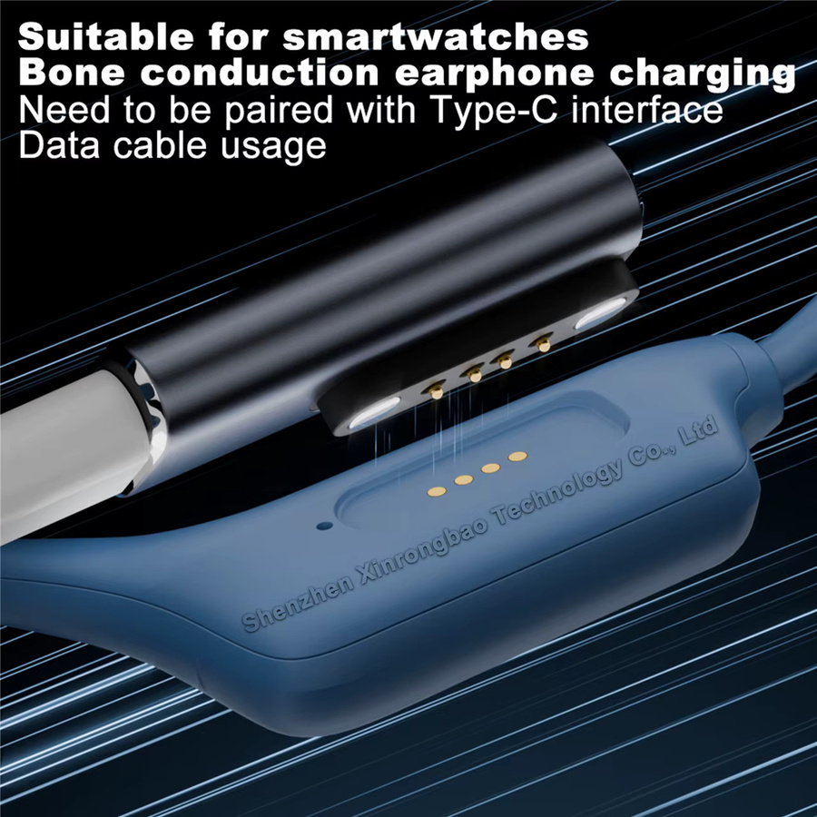 Magnetischer Ladeadapter für Shokz Knochenübertragungs-Headsets und Smartwatches, USB-C auf 7,62 mm, 2-polig oder 4-polig, Schwarz - Bild 3