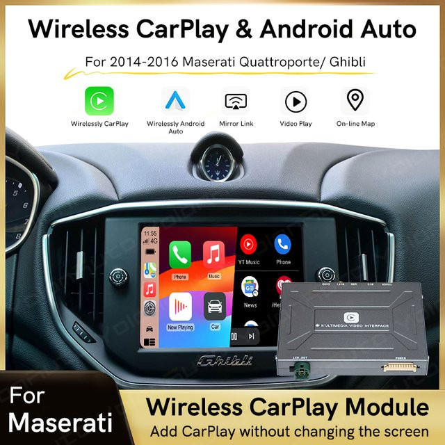 YolanAuto Kabelloses CarPlay und Android Auto Interface für Maserati Quattroporte und Ghibli 2014-2016 mit Mirror-Link und AirPlay in Schwarz - Bild 1