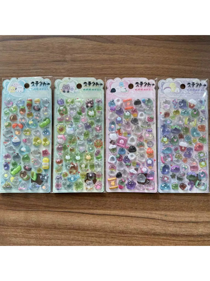 4 Stück Kawaii Tier-Pop Aufkleber von Anime Worlds Store, transparente dekorative Glitzer-Sticker in Multicolour für Scrapbook und Notizbücher - Bild 2