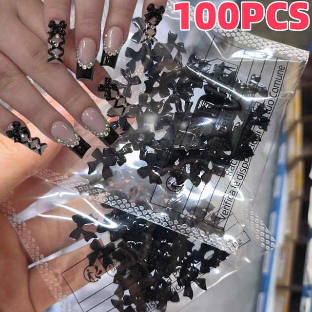 HotPress Nail Art Charms, 100 Stück, schwarze Schleifen, Harz, Glänzend - Bild 1
