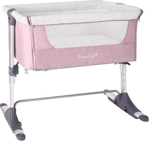 Kikkaboo Beistellbett Bonne Nuit in Rosa mit verstellbarer Höhe und seitlicher Öffnung
