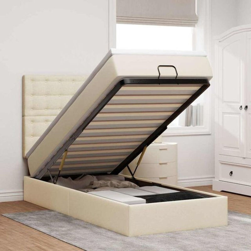 vidaxl Ottoman Polsterbett mit Matratze und LED-Beleuchtung in Creme, B/T/H: 190 x 90 x 31 cm - Bild 1