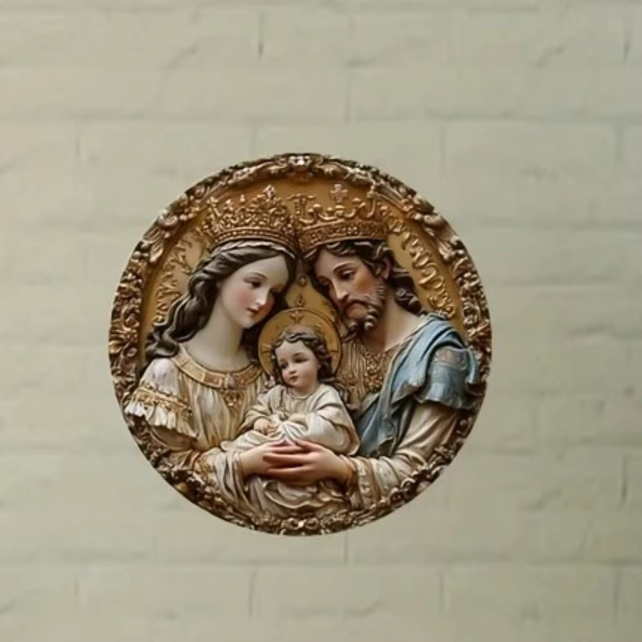 Rundes Potdemiel Aluminiumschild Holy Family mit Engel-Motiv, Mehrfarbig, Durchmesser: 20 cm - Bild 2