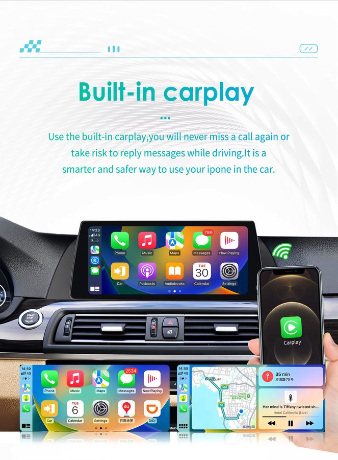 OSSURET 2-DIN Android 13 Autoradio mit 10,25 Zoll Display für BMW 5er-Reihe F10/F11 520i 525i 528i (2013-2016), Schwarz, Multimedia-Player mit GPS, Bluetooth, Wireless Carplay, Android Auto und 360-Grad-Kamera-Unterstützung - Bild 3