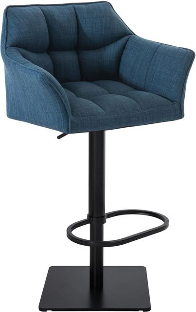 DELUKE Barhocker SIHAR, höhenverstellbarer Barstuhl aus blauem Stoff mit Lehne und 360 Grad Drehbarkeit, B/T/H: 64 x 45 x 88 cm - Bild 1