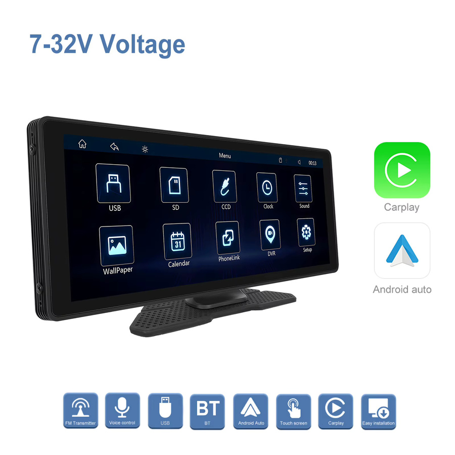 Podofo Carplay Android Auto Autoradio mit 10,26 Zoll Display, kabellos und kabelgebunden, FM-Transmitter, Bluetooth und AirPlay, Schwarz - Bild 2