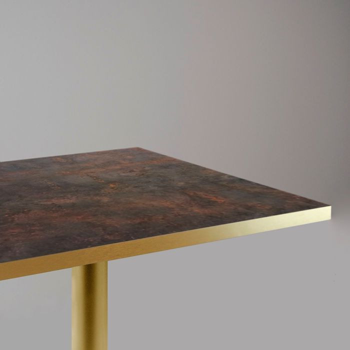 RestooTab Stehtisch Rome quadratisch mit goldmetallic Gestell und verrosteter Metallplatte B/T/H: 60 x 60 x 113 cm - Bild 2