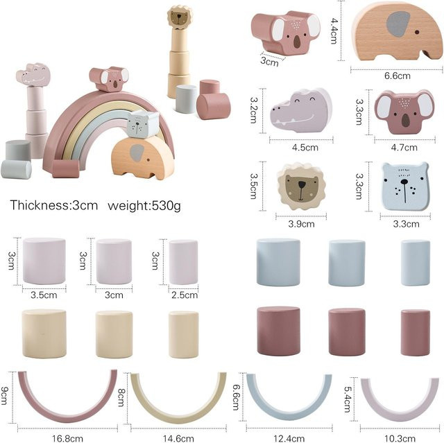Binchi Outdoor Product Regenbogen Stapelblöcke Elefant Balanceblöcke, Holzspielzeug, ab 0 Jahre - Bild 1
