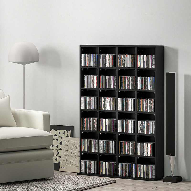 Aosom CD- und DVD-Aufbewahrungsmöbel aus Holz mit 24 Fächern, Multimedia-Regal mit verstellbaren Regalen, schwarz, B: 89 cm, T: 20 cm, H: 130,5 cm - Bild 2
