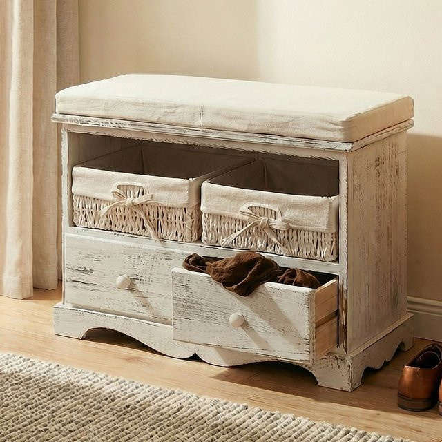 MCW Sitzbank Kommode mit 2 Körben im Shabby-Look, Farbe Weiß, B/H/T: 42 x 62 x 33 cm - Bild 2