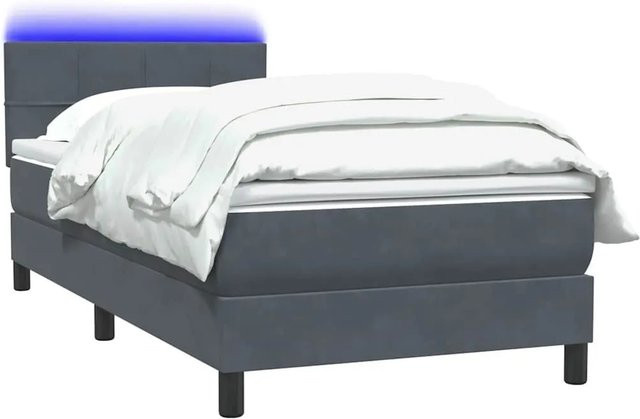vidaXL Boxspringbett mit Matratze in Dunkelgrau aus Samt mit LED-Unterbettbeleuchtung und USB-Ladeanschluss, B/T/H: 80 x 210 x 88 cm - Bild 1