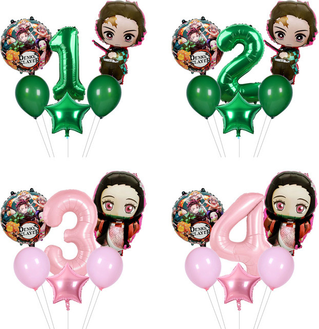 Demon Slayer Partydekorations-Set von Bandai mit Tanjiro und Nezuko Kamado Ballons und Hintergrund für Kindergeburtstage in Mehrfarbig - Bild 1