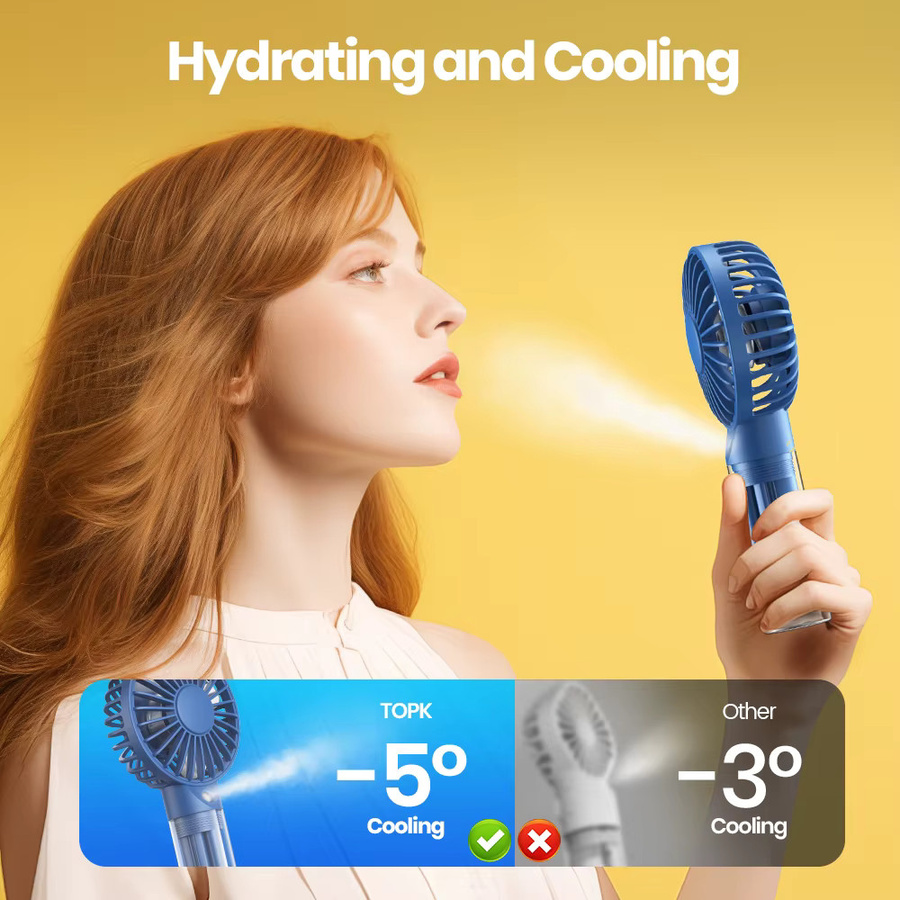 TOPK tragbarer Mini-Ventilator mit Wassernebel und Befeuchtungsfunktion, 2000 mAh, Blau - Bild 4