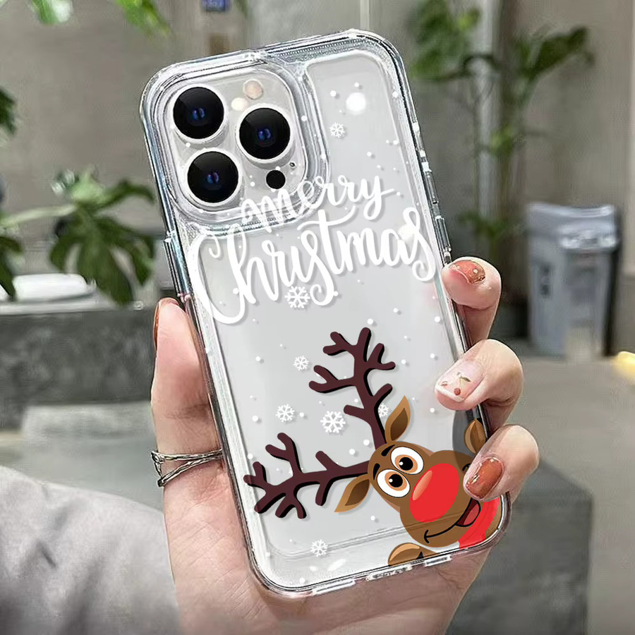 Stoßfeste transparente Handyhülle von Caynes mit Frohe Weihnachten Muster für iPhone 11 bis iPhone 16 Pro Max und Air Modelle aus TPU - Bild 3
