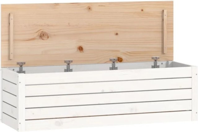 vidaXL Truhe aus Massivholz Kiefer in Weiß mit rustikaler Optik, B/T/H: 109 x 36,5 x 33 cm - Bild 1