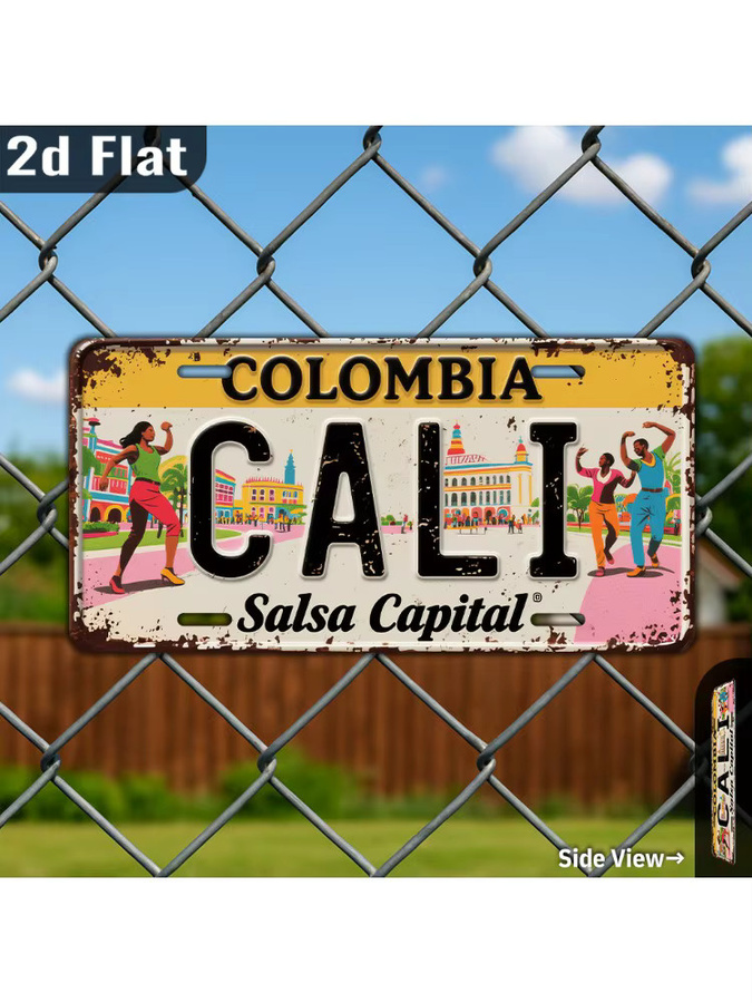 CIFBUY Vintage Metall-Nummernschild Colombia Cali Aluminium-Wanddekoration, B: 30,48 cm, H: 15,24 cm, Mehrfarbig - Bild 6