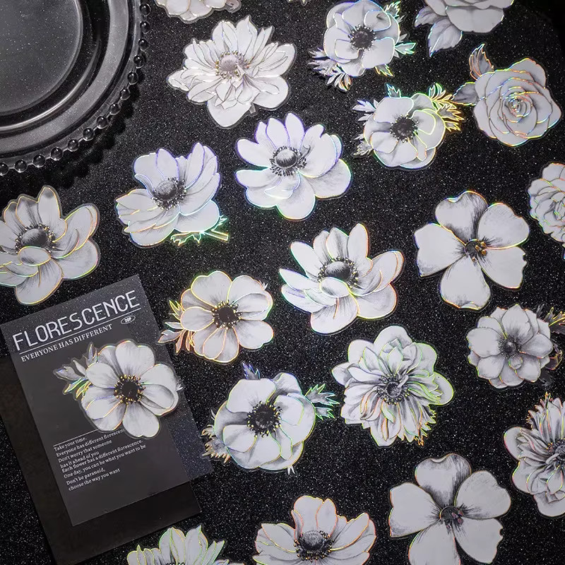 20 Stück Blumen-Aufkleber in Schwarz-Weiß mit Goldfolie für Scrapbooking und Junk Journal DIY Material - Bild 2