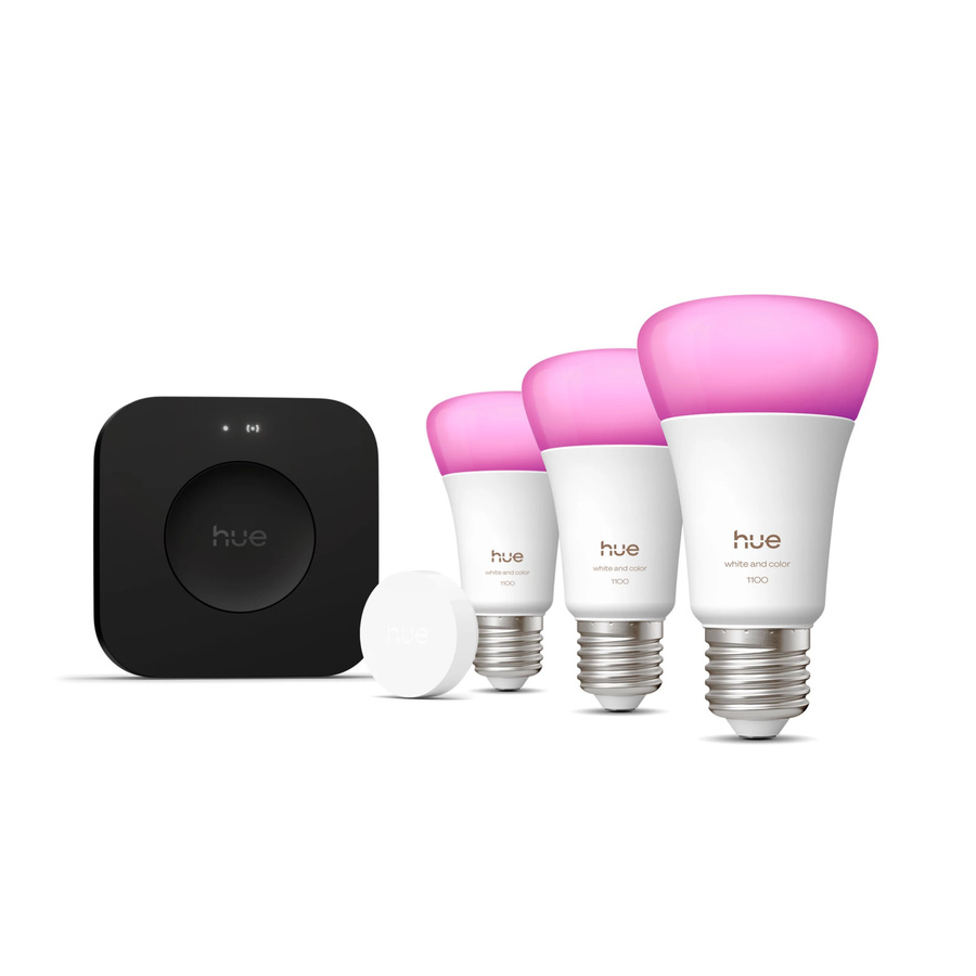 Philips Hue White & Color Ambiance Starter-Set mit 3 E27 LED-Lampen, Smart Button und Hue Bridge Pro in Multicolour - Bild 1