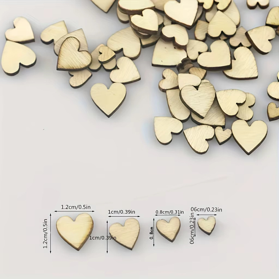 100 Stück rustikales Herzkonfetti aus Holz in Beige für Hochzeiten und Dekorationen - Bild 3