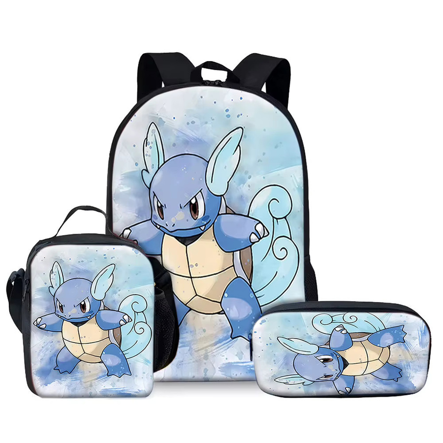 Potdemiel Pokémon Kindertaschen-Set mit Wartortle in Blau, bestehend aus Rucksack mit Aquarell-Druck, Lunchbox und Federmäppchen - Bild 2