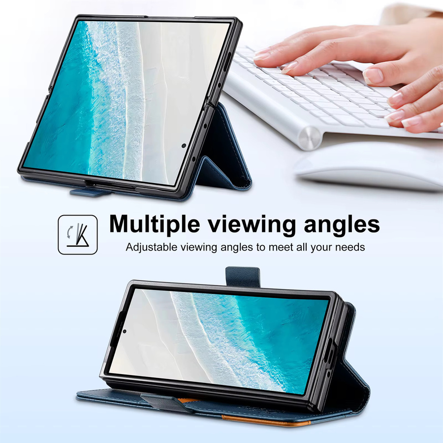 Premium Leder Business RFID Handyhülle für Samsung Galaxy Z Fold 7 6 5 4 3 5G mit Kartenfächern und magnetischem Flip-Cover in Rot oder Blau - Bild 3