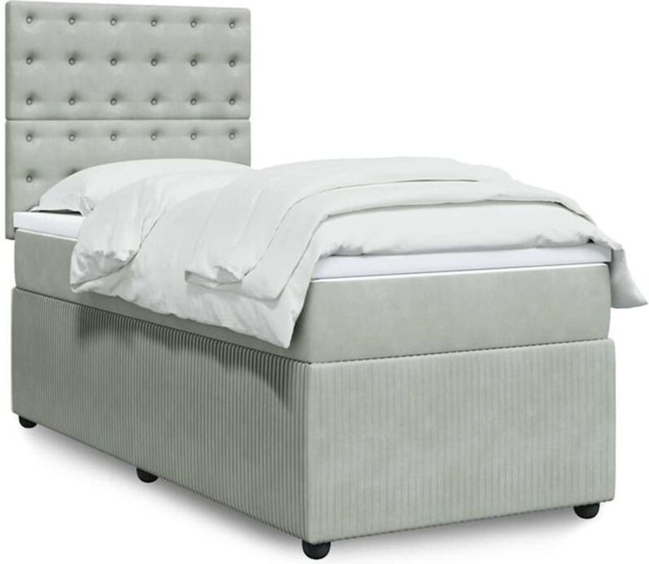 Vidaxl Boxspringbett mit Matratze aus Samt in Grau, B/T/H: 100 x 200 x 150,5 cm - Bild 1
