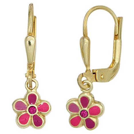 Colkid Ohrringe Kinder, Blume, rot, 333 Gelbgold - Bild 1