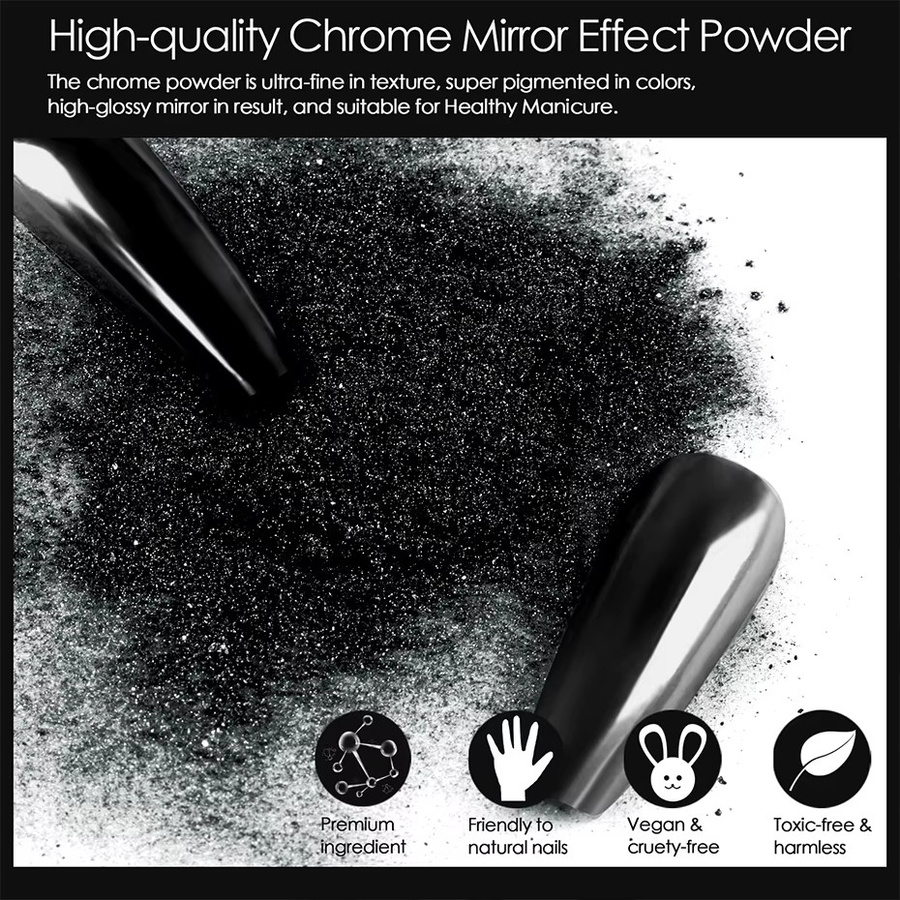 Full Beauty Nagelpulver Metallic Schwarz, Reibepigment - Bild 4