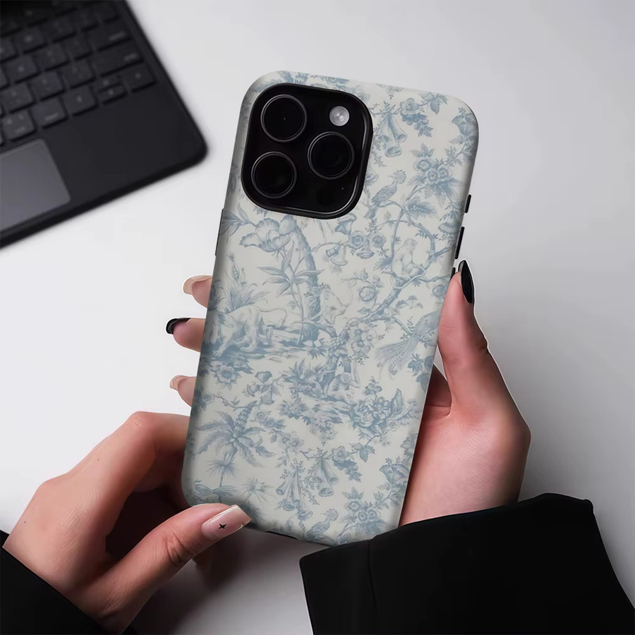 Potdemiel Blue Flora Magnetische Handyhülle für iPhone 17 16 15 14 13 Pro Max Plus Robust mit Doppelbeschichtung in Blau - Bild 2