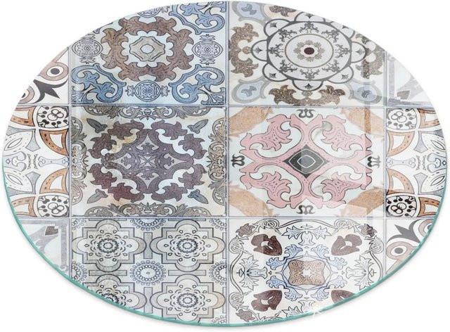 Tulup Runde Kamin-Glasplatte mit Mosaikmuster in Grau, Durchmesser: 60 cm - Bild 1